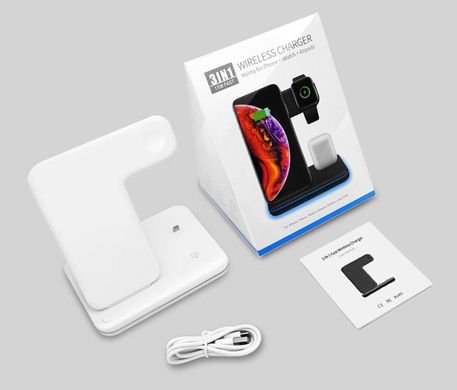Бездротовий зарядний пристрій Z5 3 в 1 для iPhone/AppleWatch/AirPods White 9903 фото