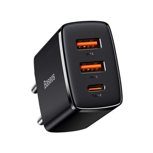 Мережевий зарядний пристрій Baseus Compact Quick Charger 2xUSB U+C 30W Black (CCXJ-E01) 02102 фото