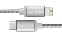 Кабель COTEetCI USB-C to Lightning для iPhone, iPad (1.2m) silver