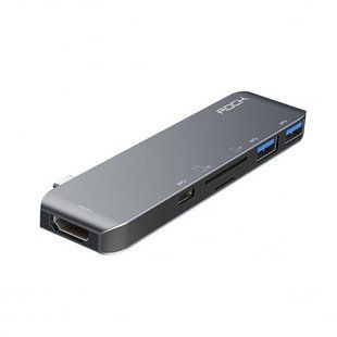 Переходник HDMI на Макбук 6 в 1 Rock USB Type-C серый 1883 фото