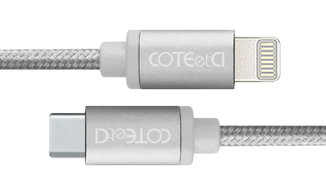Кабель COTEetCI USB-C to Lightning для iPhone, iPad (1.2m) silver 1831 фото