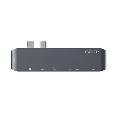Хаб разветвитель 7 в 1 ROCK 2 USB Type-C Almighty Hub серый для MacBook Pro 1884 фото