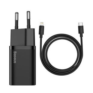 Мережевий зарядний пристрій Baseus Super Si Quick Charger 20W Sets Black + Type-C to Lightning (TZCCSUP-B01) 02114 фото