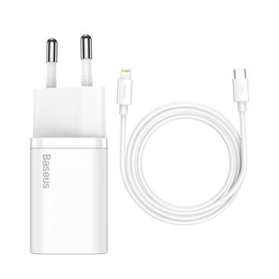 Мережевий зарядний пристрій Baseus Super Si Quick Charger White w/Type-C - Lightning Cable (TZCCSUP-B02) 02115 фото