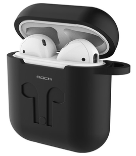 Силиконовый чехол +держатель для AirPods Rock Carrying Case (black) 2123 фото