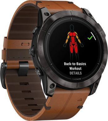 Смарт-годинник Garmin Epix Pro Gen 2 Sapphire 51mm Carbon G. DLC Tit. with Chestnut L. Band (010-02804-30)
