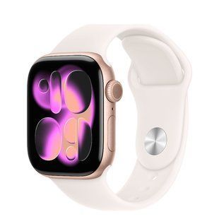 Apple Watch Series 11 GPS + Cellular 42mm Rose Gold Aluminum Case with Light Blush Sport Band - S/M (MF8E4)