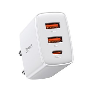 Мережевий зарядний пристрій Baseus Compact Quick Charger 2U+C 30W White (CCXJ-E02) 02103 фото