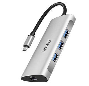Адаптер WIWU ALPHA A631STR 6 в 1 (3xUSB3.0 + SD + Micro SD + RJ45) Silver 3430 фото