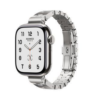 Apple Watch Herm&egrave;s Series 11 GPS + Cellular 42mm Silver Titanium Case with Satin&eacute; Grand H Fin - Medium (MF9P4+MGLU4)