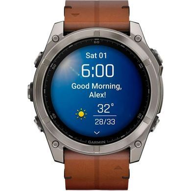 Смарт-годинник Garmin Fenix 8 51mm AMOLED Sapphire Carbon grey DLC w. Chestnut Leather Band (010-02905-40)