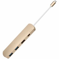 Адаптер WIWU T3 Plus для Macbook USB-C / 2xUSB3.0, HDMI, USB-C золотой