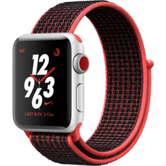 Apple Watch Series 3 Nike+ (GPS+LTE) 38mm Silver Aluminum Case with Bright Crimson/Black Nike Sport Loop (MQL72)