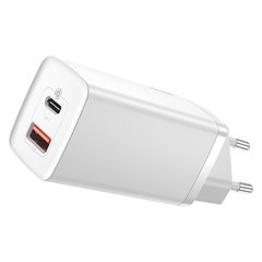 Сетевое зарядное устройство Baseus GaN2 Lite Quick Charger C+U 65W EU White (CCGAN2L-B02)
