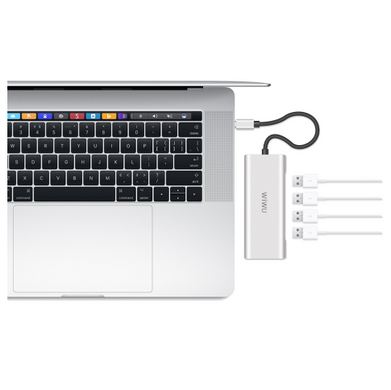 USB-C Хаб для macbook WIWU Apollo A440 USB-C / 4xUSB3.0, LED сірий 2188 фото