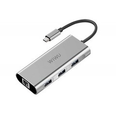 Хаб USB-C WIWU Apollo A430R USB-C to RJ45 + 3xUSB3.0 HUB серый