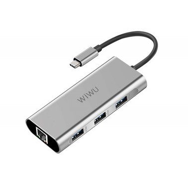 Хаб USB-C WIWU Apollo A430R USB-C to RJ45 + 3xUSB3.0 HUB серый 2189 фото