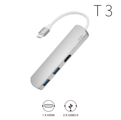 Переходник MacBook WIWU Adapter T3 USB-C / HDMI+2xUSB3.0 сірий 2190 фото