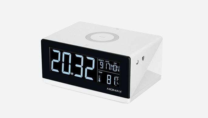 Годинники з бездротовою зарядкою Momax Q.Clock Digital Clock with Wireless Charger White (QC1EUW) 2607 фото