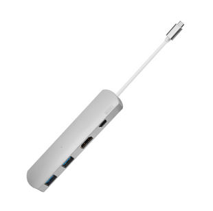Адаптер WIWU T3 Plus для Macbook USB-C / 2xUSB3.0, HDMI, USB-C серебристый 2191 фото