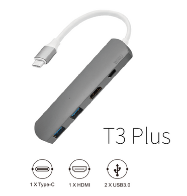 Адаптер WIWU T3 Plus для Macbook USB-C / 2xUSB3.0, HDMI, USB-C серебристый 2191 фото