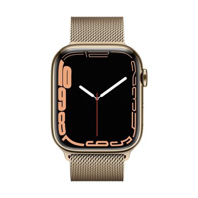 Apple Watch Series 7 GPS + Cellular, 45mm Gold Stainless Steel Case with Milanese Loop Gold (MKJY3)