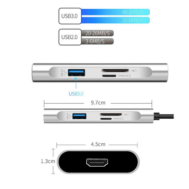 Адаптер WIWU Apollo A731TH 7 в 1 (USB-C + 3xUSB3.0 + SD + Micro SD + HDMI) Сірий 2193 фото
