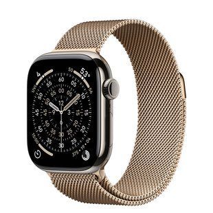 Apple Watch Series 11 GPS + Cellular 46mm Natural Titanium Case with Gold Milanese Loop - S/M (MFAY4+MGJ44)