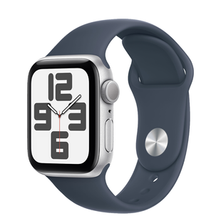 Apple Watch SE 2 GPS 40mm Silver Aluminum Case with Storm Blue Sport Band - S/M (MRE13) 4250 фото