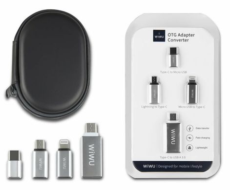 Набор переходников WIWU OTG Adapter: Type-C to Micro USB, Lightning to Type-C, Micro USB to Type-C, Type-C to USB A 3.0 2244 фото