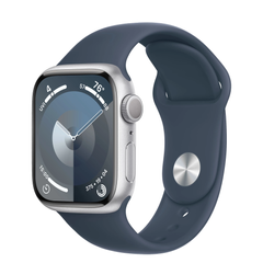 Apple Watch Series 9 GPS 45mm Silver Aluminum Case with Storm Blue Sport Band - M/L (MR9E3) 4467 фото