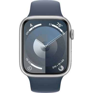 Apple Watch Series 9 GPS 45mm Silver Aluminum Case with Storm Blue Sport Band - M/L (MR9E3) 4467 фото