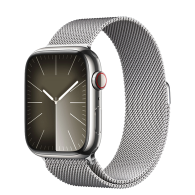 Apple Watch Series 9 GPS + Cellular 41mm Silver Stainless Steel Case with Silver Milanese Loop (MRJ43) 4486 фото