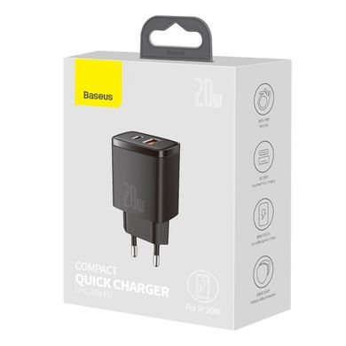 Сетевое зарядное устройство Baseus Compact Quick Charger U+C 20W Black (CCXJ-B01) 02100 фото