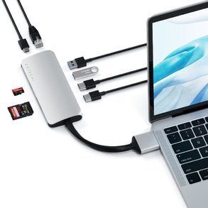 Перехідник Satechi Adapter Dual USB-C to 2xUSB3.0+2xHDMI+USB-C+RJ45+SD Silver (ST-TCDMMAS) 3685 фото