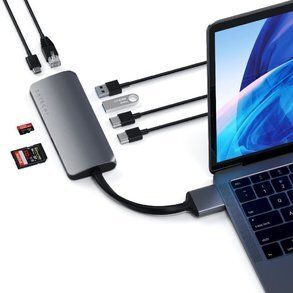 Переходник Satechi Adapter Dual USB-C to 2xUSB3.0+2xHDMI+USB-C+RJ45+SD Space Gray (ST-TCDMMAM) 3686 фото