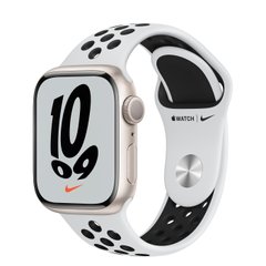 Apple Watch Nike Series 7 GPS, 41mm Starlight Aluminium Case With Nike Sport Band Pure Platinum/Black (MKN33)