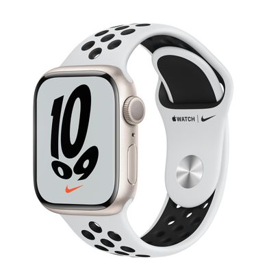 Apple Watch Nike Series 7 GPS, 41mm Starlight Aluminium Case With Nike Sport Band Pure Platinum/Black (MKN33) 4172 фото